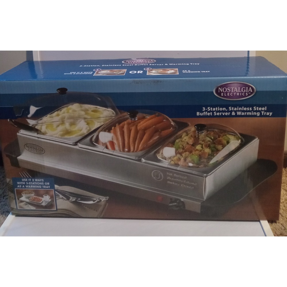 Buffet Warming 3 Station Server Tray Stainless Steel 1.5‎ Quart Each NOB